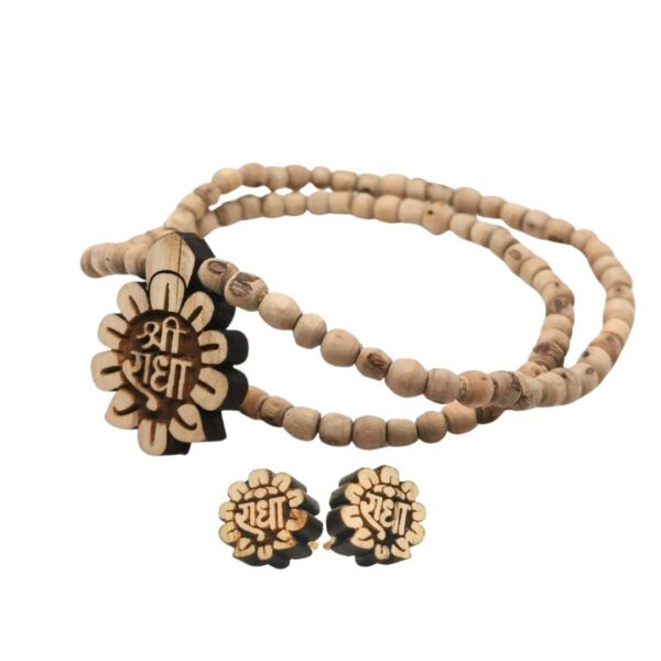 A Set Of Shri Radha Naam Locket Tulsi Mala With Radha Naam Flower Eartops ( PC : C3) - Image 2