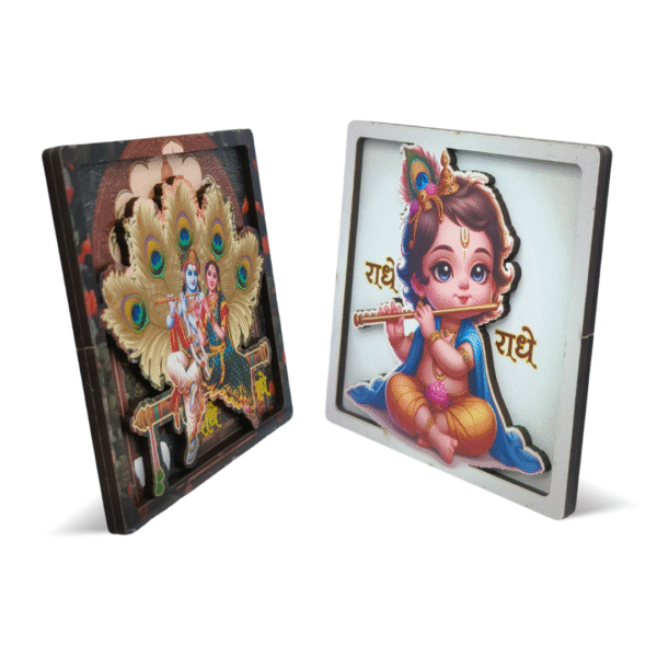 Shri Krishna Cute Various Design 3D Beautiful Design Cardboard Square Fridge Magnets, Home Decor Set of 4 (PC : 733) - Image 2