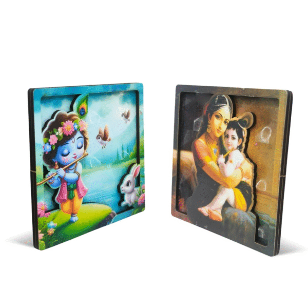 Shri Krishna Cute Various Design 3D Beautiful Design Cardboard Square Fridge Magnets, Home Decor Set of 4 (PC : 733) - Image 3