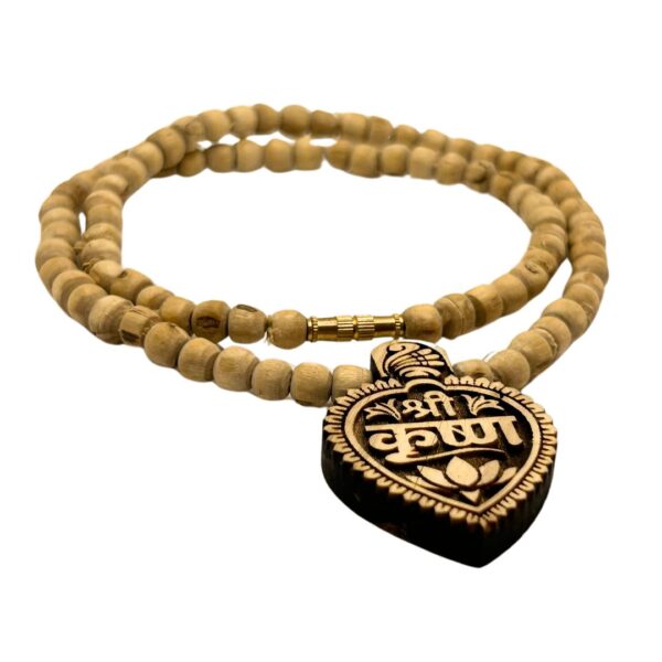 Shri Krishan Naam Paan Shape Tulsi Locket Kanthi Mala Length 45cm (PC: 130) - Image 3