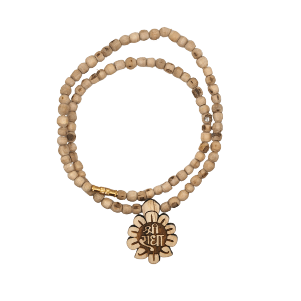 Shri Radha Name Flower Locket Pure Tulsi Kanthi Mala | Original Tulasi Neckless From Vrindavan (PC : 121) - Image 2