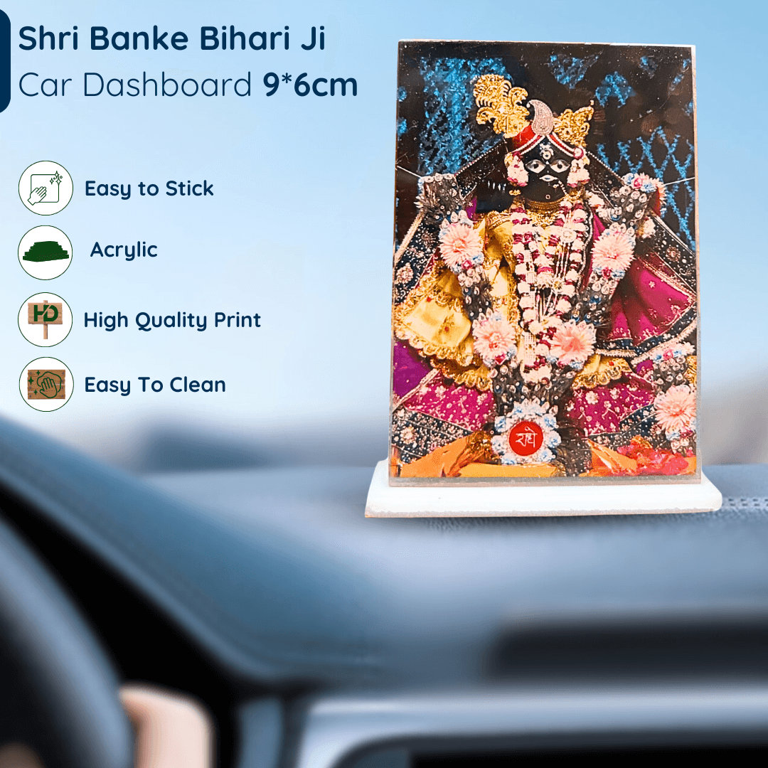 Shri Baanke Bihari Ji Acrylic Car Dashboard Photo Stand – 9×6 cm