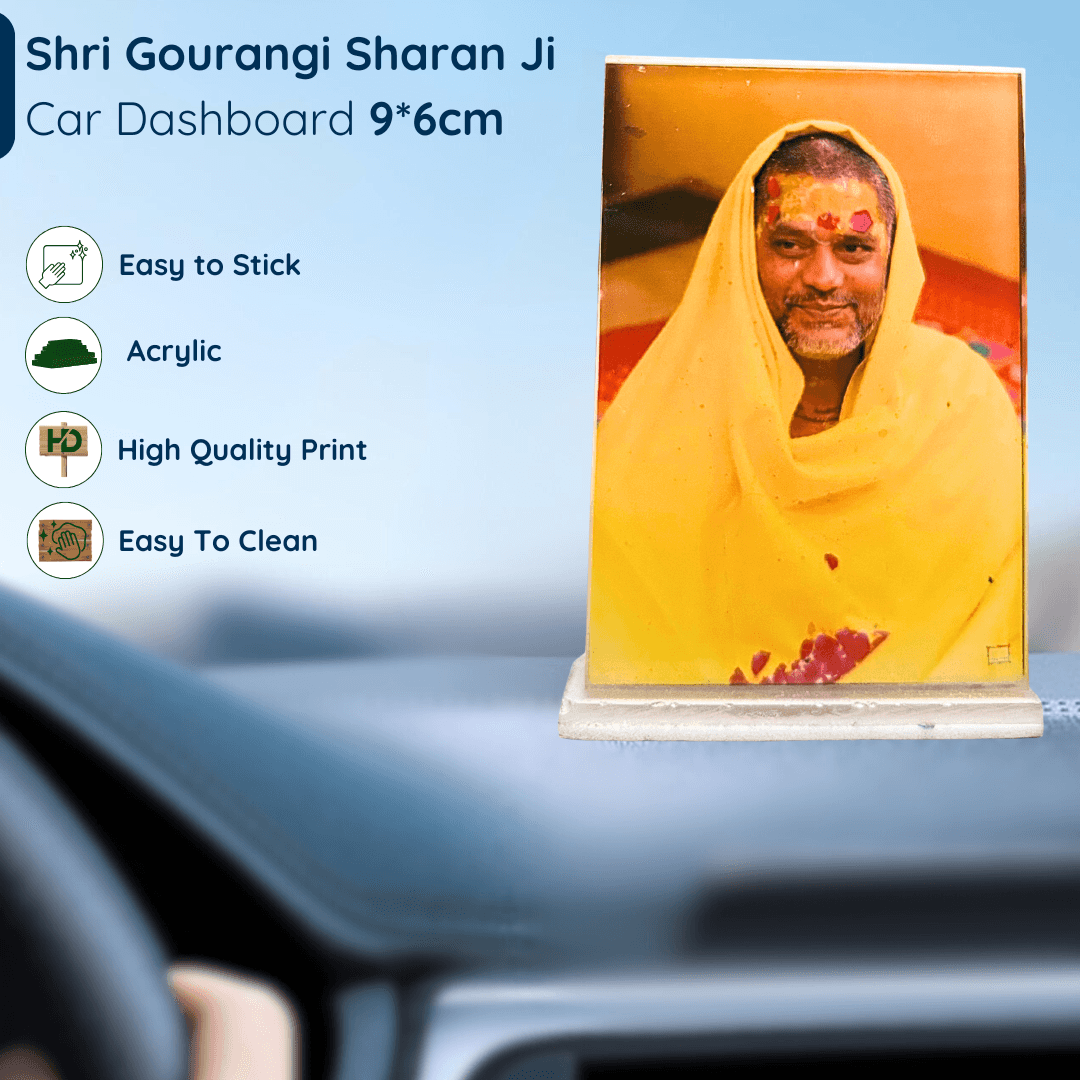 Shri Gaurangi Sharan Ji Acrylic Car Dashboard Photo Stand – 9×6 cm