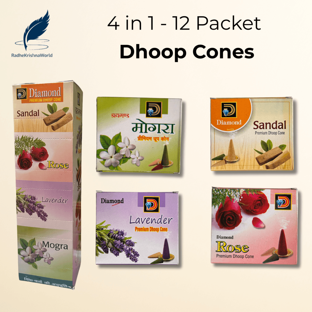 4 in 1 Dhoop Cones – 12 Packet Combo (Rose, Mogra, Chandan & Lavender)