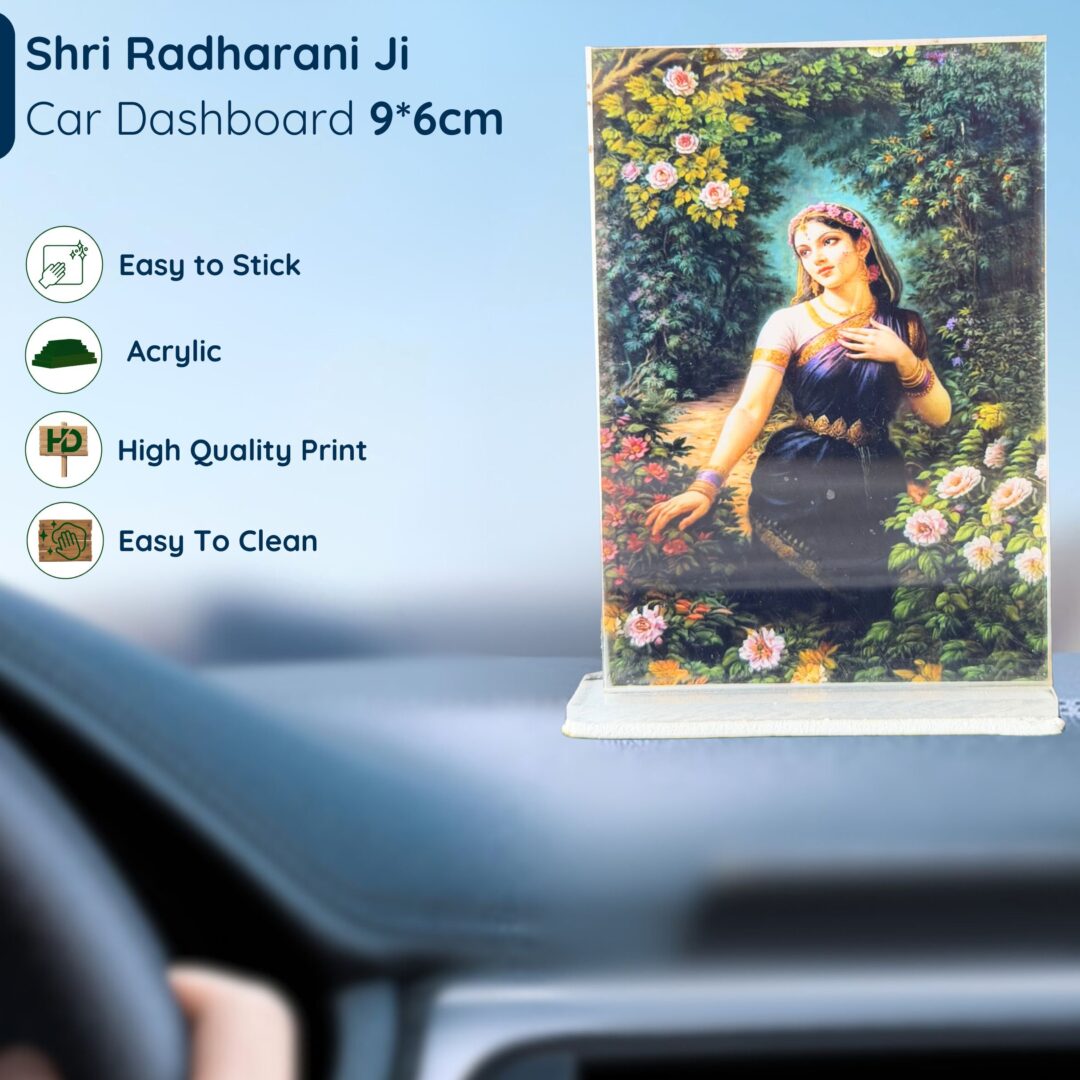 Shri Radharani Ji Acrylic Car Dashboard Photo Stand – 9×6 cm