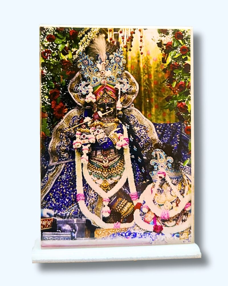 Shri Radhavallabh Ji Acrylic Car Dashboard Photo Stand – 9×6 cm
