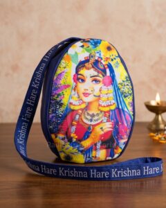 Shri Radha Ji Picture Dark Blue Cotton Japa Bag | Premium Jaap Jholi for Meditation | Sacred Chanting Bead Bag with Divine Image