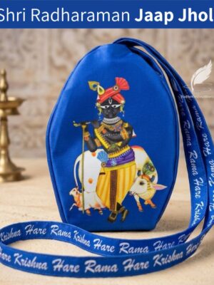 Shri Radha Raman Ji Picture Dark Blue Cotton Japa Bag
