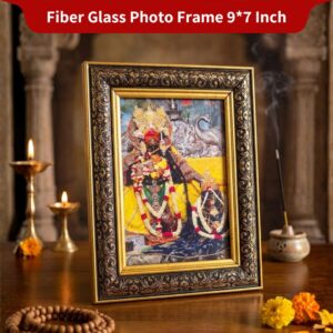 Shri Radha Vallabh Ji Yellow Dress Golden Photo Frame (9x7 Inch) | Divine Vrindavan Darshan | Premium Fiber Glass Wall & Table Decor