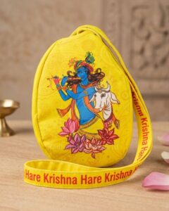 Shri Krishna Ji Picture Yellow Cotton Premium Japa Bag | Jaap Jholi for Meditation | Sacred Chanting Bead Bag with Divine Thakur Ji Image