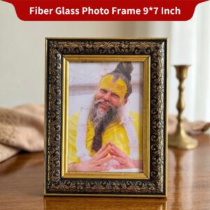 Shri Premanand Ji Maharaj Golden Photo Frame (9x7 Inch) | Divine Vrindavan Rasik Saint Darshan | Premium Fiber Glass Wall & Table Decor