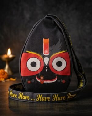 Shri Jagannath Ji Picture Black Cotton Premium Japa Bag | Jaap Jholi for Meditation | Sacred Chanting Bead Bag with Mahaprabhu Image