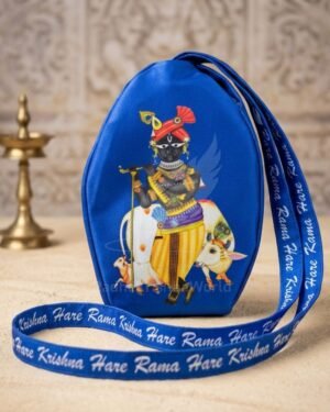 Shri Radha Raman Ji Picture Dark Blue Cotton Japa Bag | Premium Jaap Jholi for Meditation | Sacred Chanting Bead Bag with Thakur Ji Image
