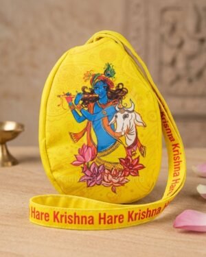 Shri Krishna Ji Picture Yellow Cotton Premium Japa Bag | Jaap Jholi for Meditation | Sacred Chanting Bead Bag with Divine Thakur Ji Image