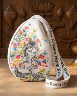 Shri Krishna Ji Picture White Cotton Premium Japa Bag | Jaap Jholi for Meditation | Sacred Chanting Bead Bag with Divine Thakur Ji Image