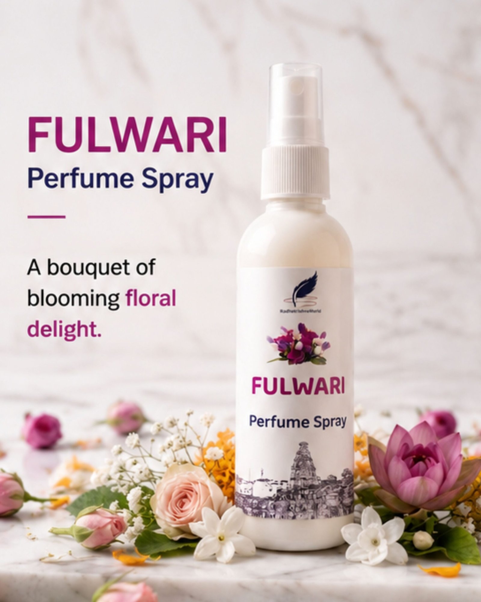 Premium Fulwari Perfume Spray (100ml Size) | Long Lasting Classic Indian Mixed Floral Fragrance | Luxury Alcohol-Free Body Spray and Apparel Ittar for Daily Worship and Casual Wear