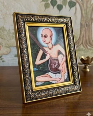 Shri Haridas Ji Maharaj Golden Photo Frame (9x7 Inch) | Divine Swami Haridas Darshan | Premium Fiber Glass Wall & Table Decor