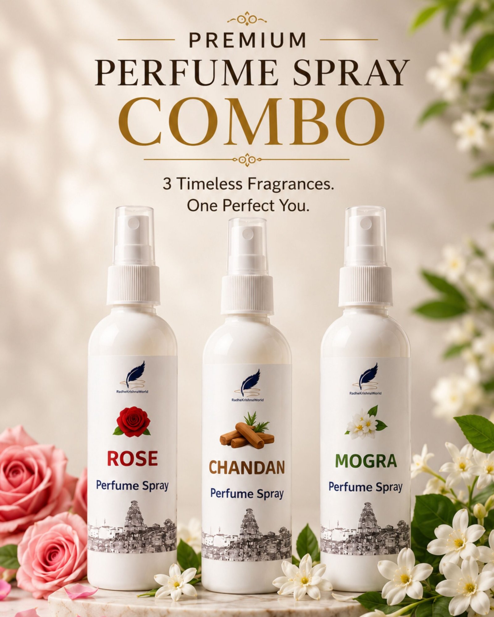 Premium Perfume Spray Combo | Rose, Chandan & Mogra Long-Lasting Fragrances