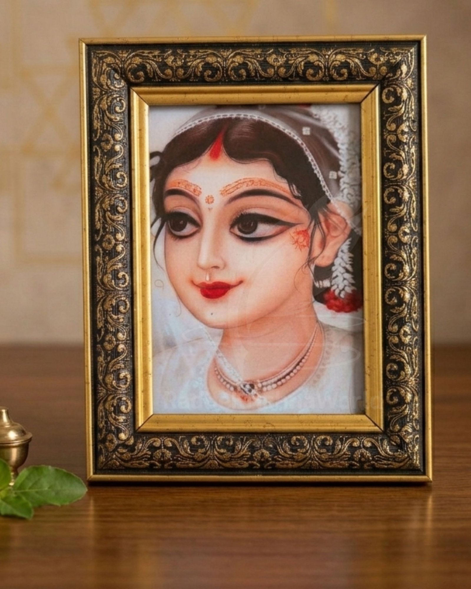 Shri Radha Rani White Dress Golden Photo Frame (9x7 Inch) | Divine Barsana Darshan | Premium Fiber Glass Wall & Table Decor
