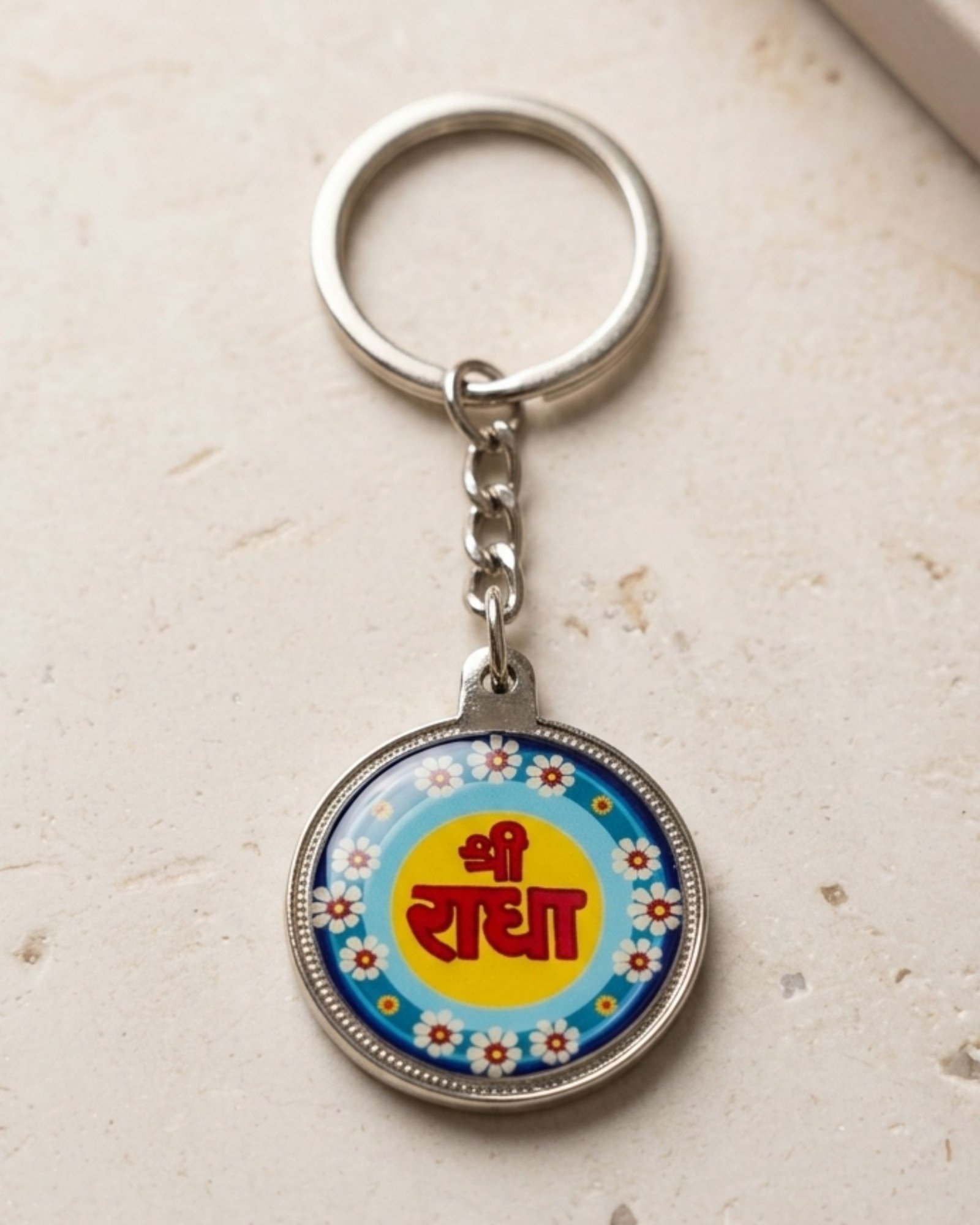 Premium Resin Both Side Shri Radha Naam Keychain (Pack of 2) | Glossy Spiritual Keyrings