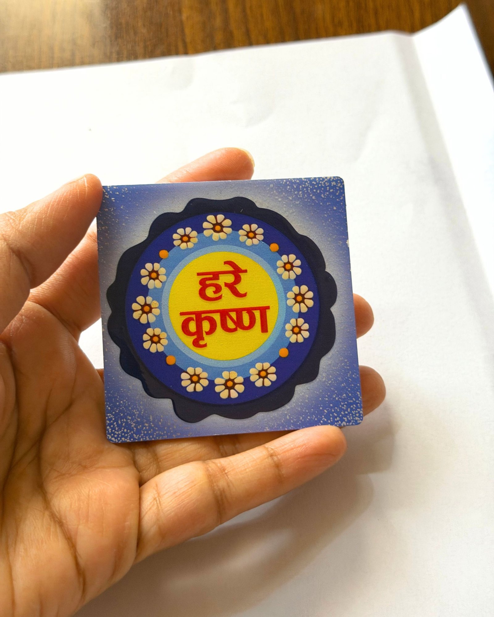 Hare Krishna Square Resin Coated Plastic Fridge Magnet (8x8 cm) - Image 2