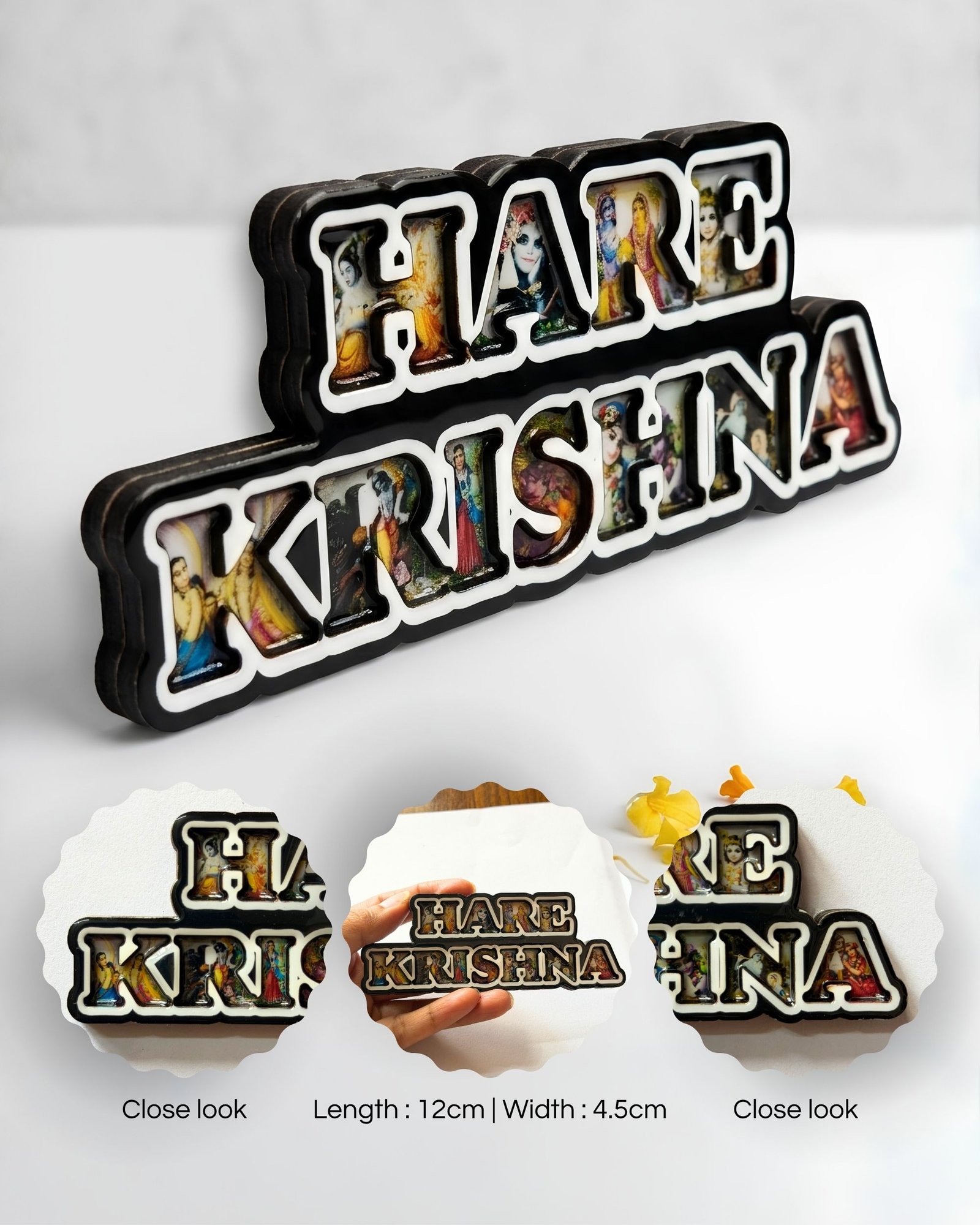 Hare Krishna Name Resin Coated MDF Fridge Magnet (12x5 cm)