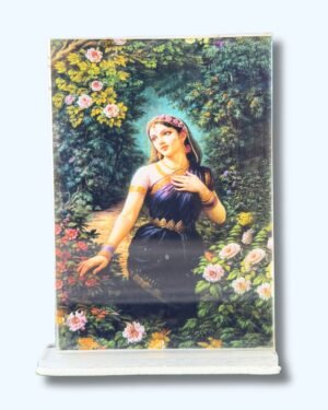 Shri Radharani Ji Acrylic Car Dashboard Photo Stand – 9×6 cm