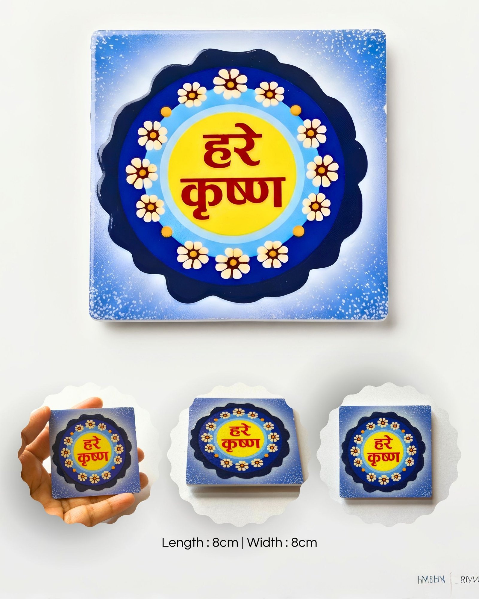 Hare Krishna Square Resin Coated Plastic Fridge Magnet (8x8 cm)