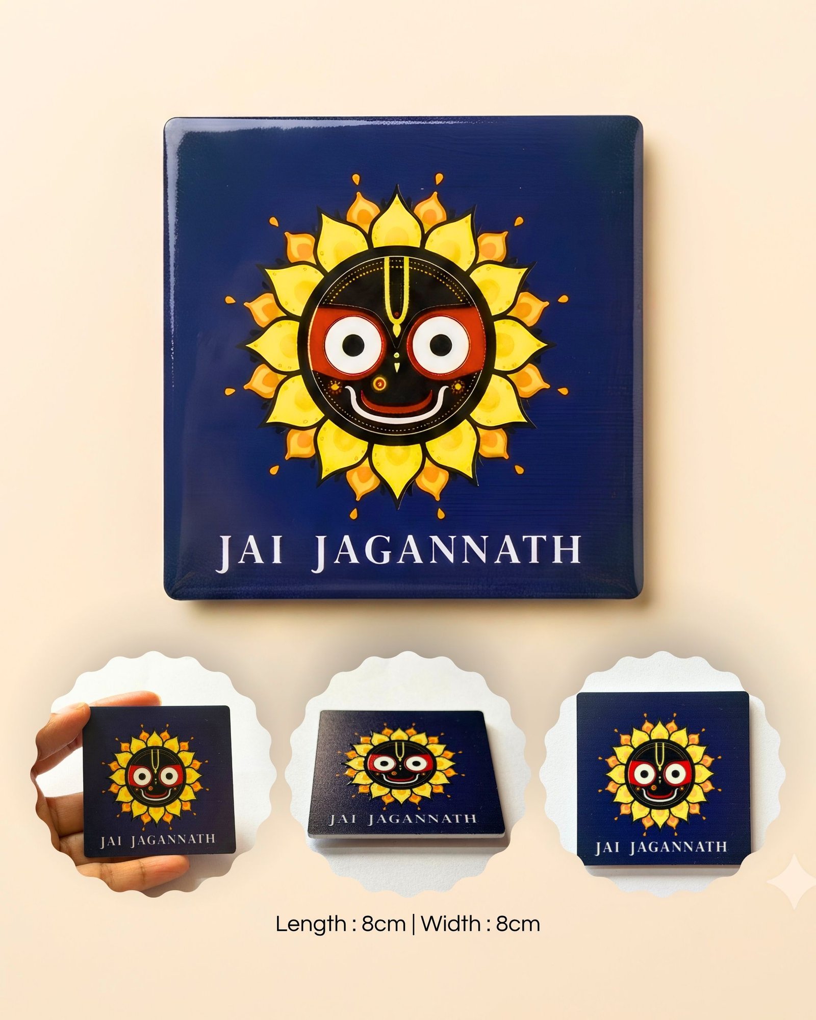 Jai Jagannath Square Resin Coated Plastic Fridge Magnet (8x8 cm)