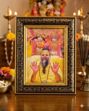 Shri Premanand Ji Maharaj Golden Photo Frame (9x7 Inch) | Divine Vrindavan Rasik Saint Darshan | Premium Fiber Glass Wall & Table Decor