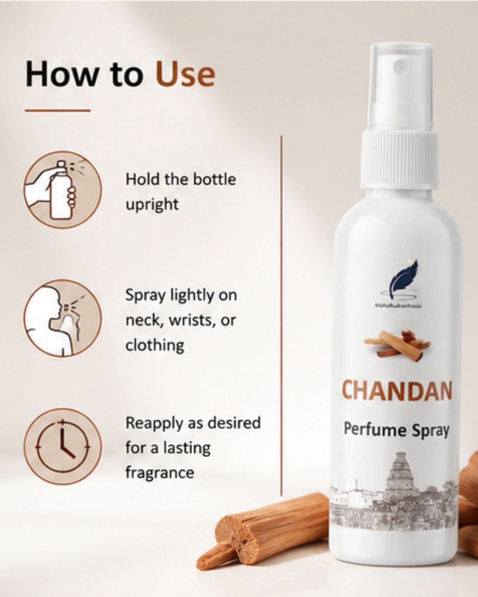 Chandan Perfume Spray (100ml) – Natural Long Lasting Sandalwood Fragrance | Made in Vrindavan - Image 4
