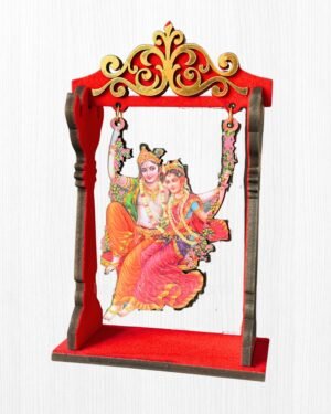 15cm Shri RadhaKrishna On Swing MDF Cutouts | Divine Jhulan Yatra Standee for Home Altar