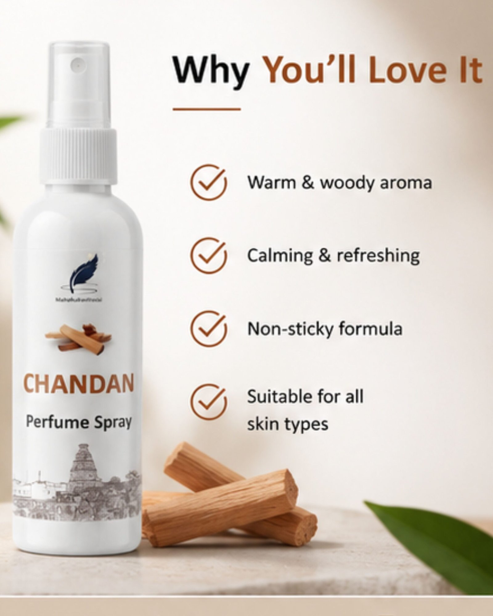 Chandan Perfume Spray (100ml) – Natural Long Lasting Sandalwood Fragrance | Made in Vrindavan - Image 3