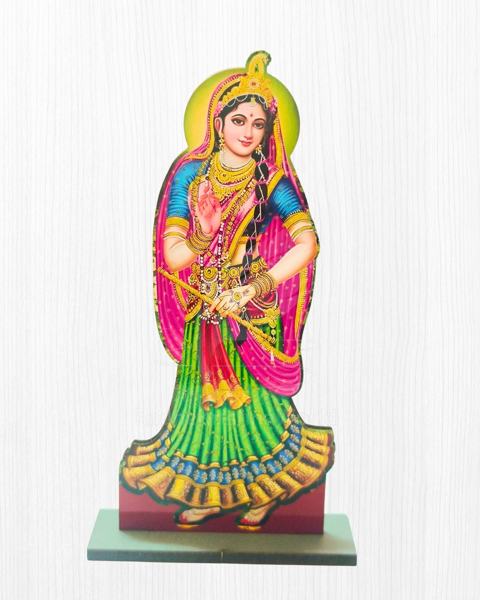 15cm Shri Radharani Standing in Green Dress MDF Cutout | Divine Vrindavan Kishori Standee