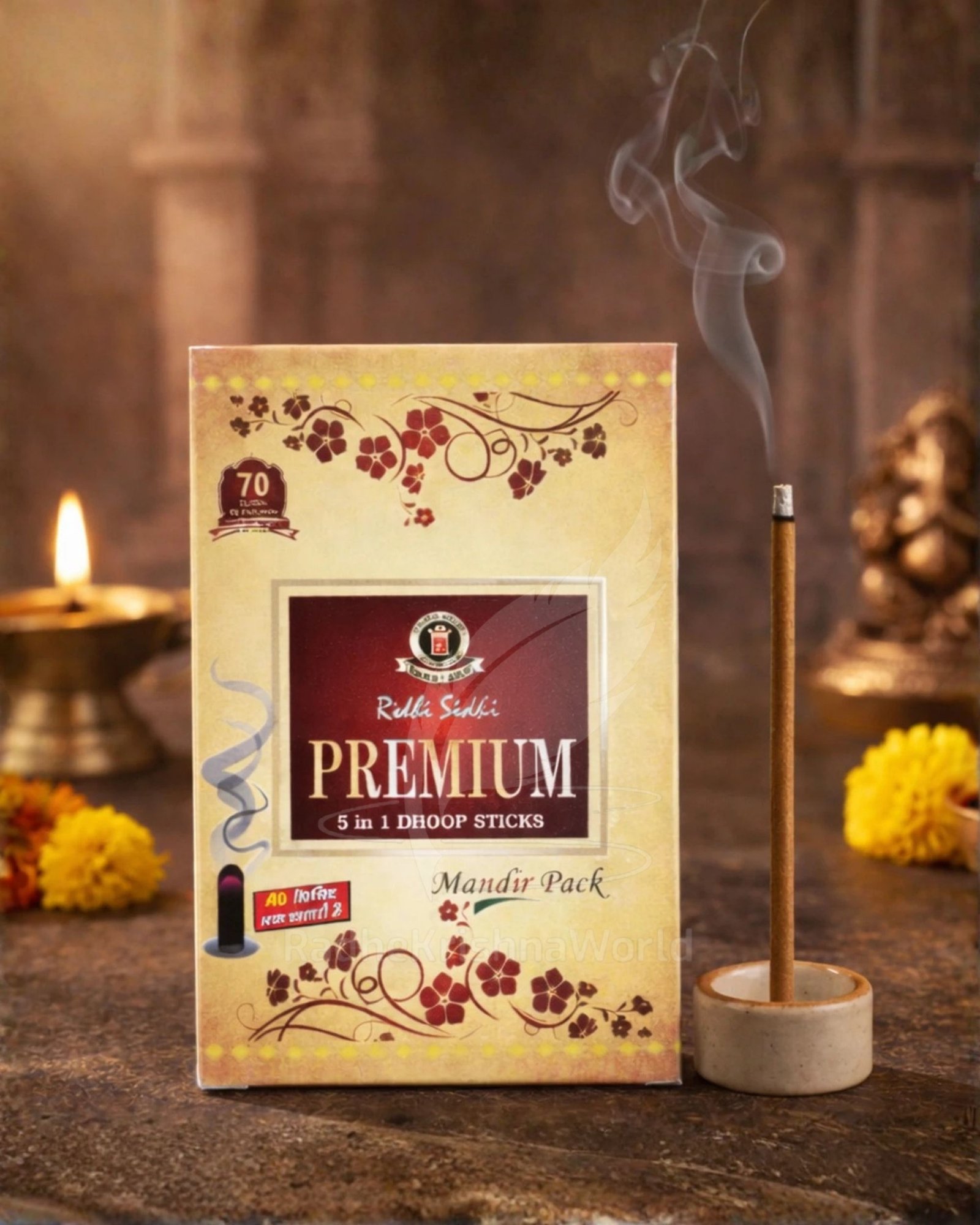 Ridhi Sidhi Brand Premium 5 in 1 Dhoop Sticks (125g Pack) | Long Lasting Upto 40 Minutes Burn Time | Authentic Charcoal-Free Luxury Incense Sticks for Daily Pooja and Meditation