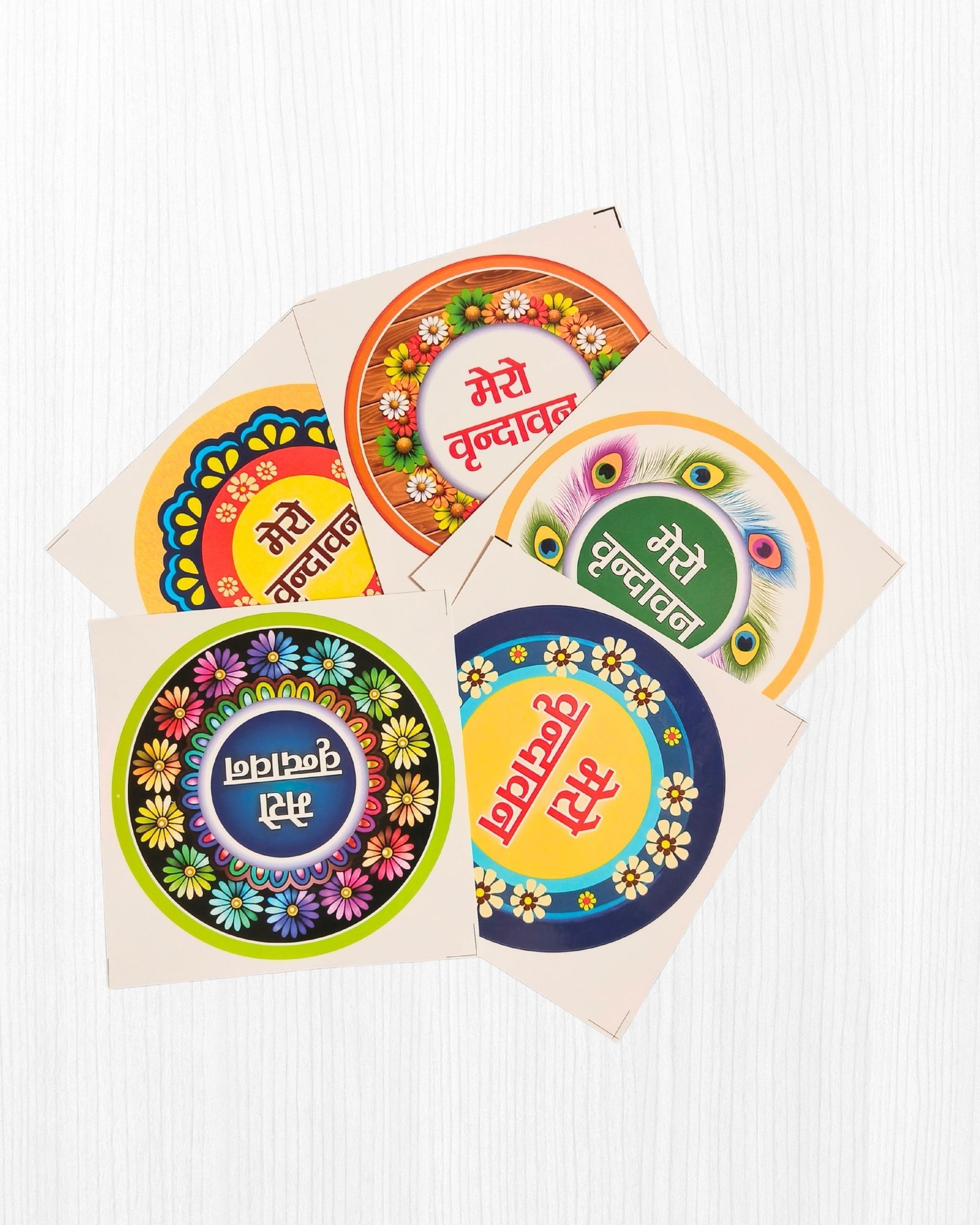 Mero Vrindavan Paper Sticker – Round 15 cm (Set of 5)