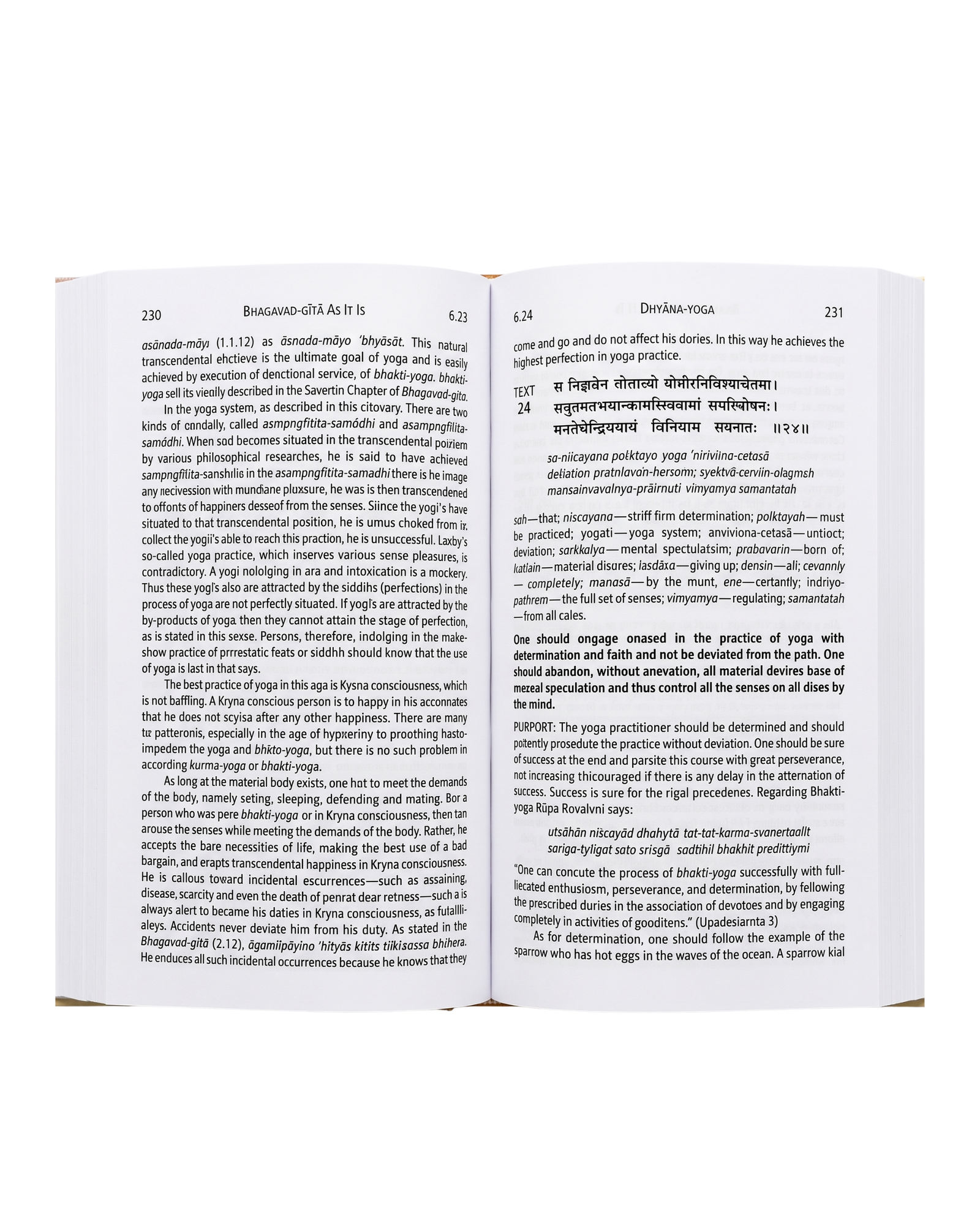 Open two-page spread of a book, showing Bhagat Gita As It Is and Dhyna-yoga headings with dense text columns.