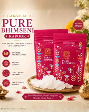 Camveda pure Bhimseni Kapoor 50g original natural camphor pouch for spiritual pooja and home freshness