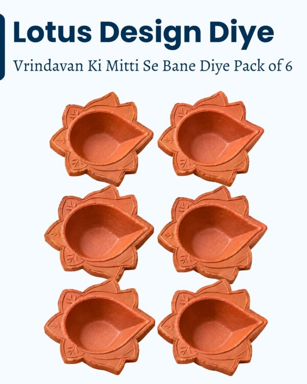 Pack of 6 Lotus Style Vrindavan Mitti Diyas
