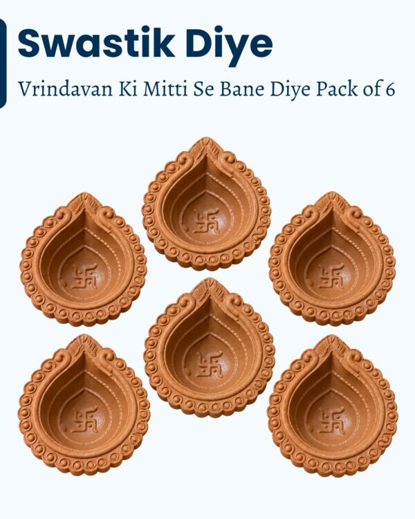 Pack of 6 Swastik Design Vrindavan Mitti Diyas