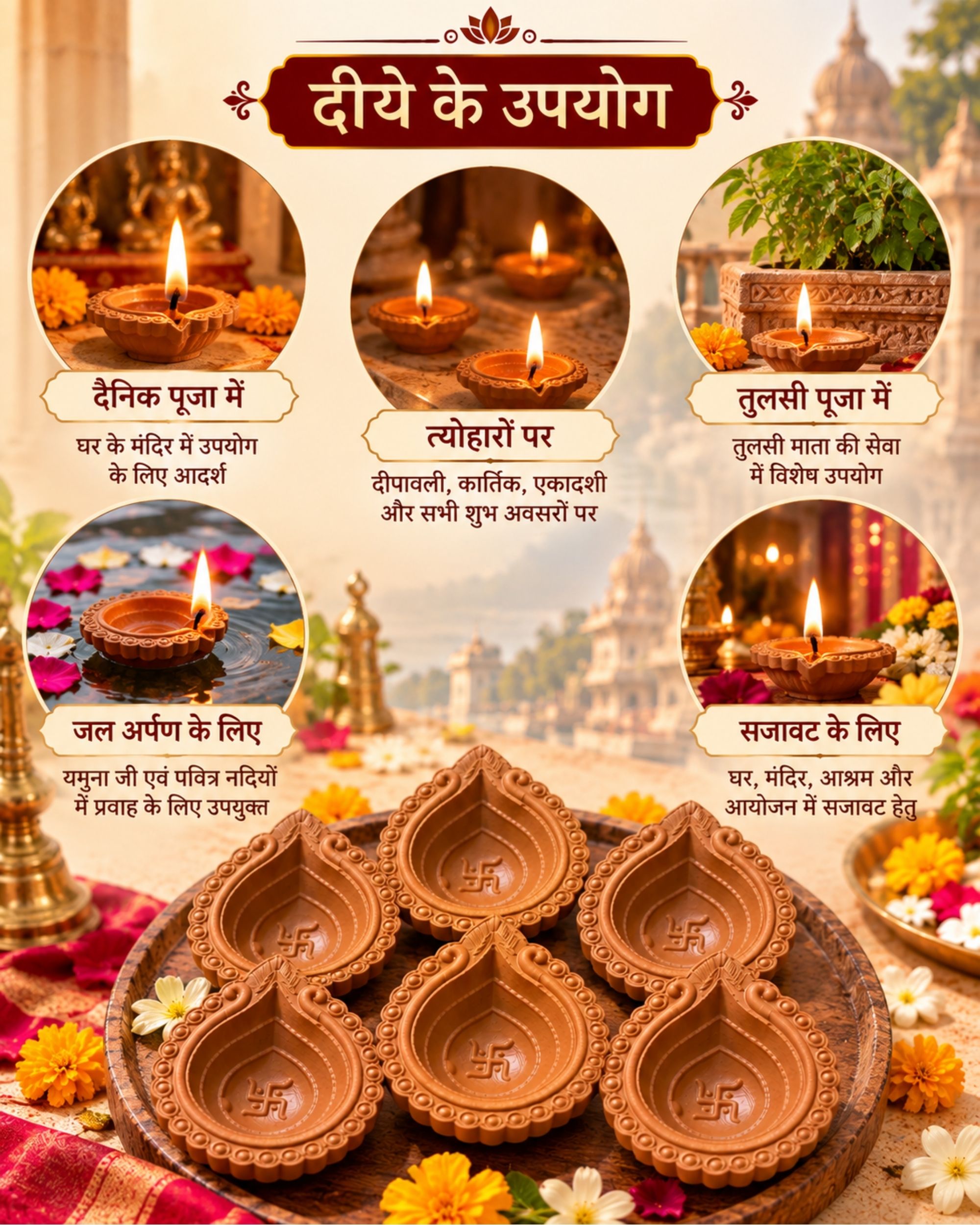 Vrindavan Mitti Swastik Diya – Pack of 6 - Image 3