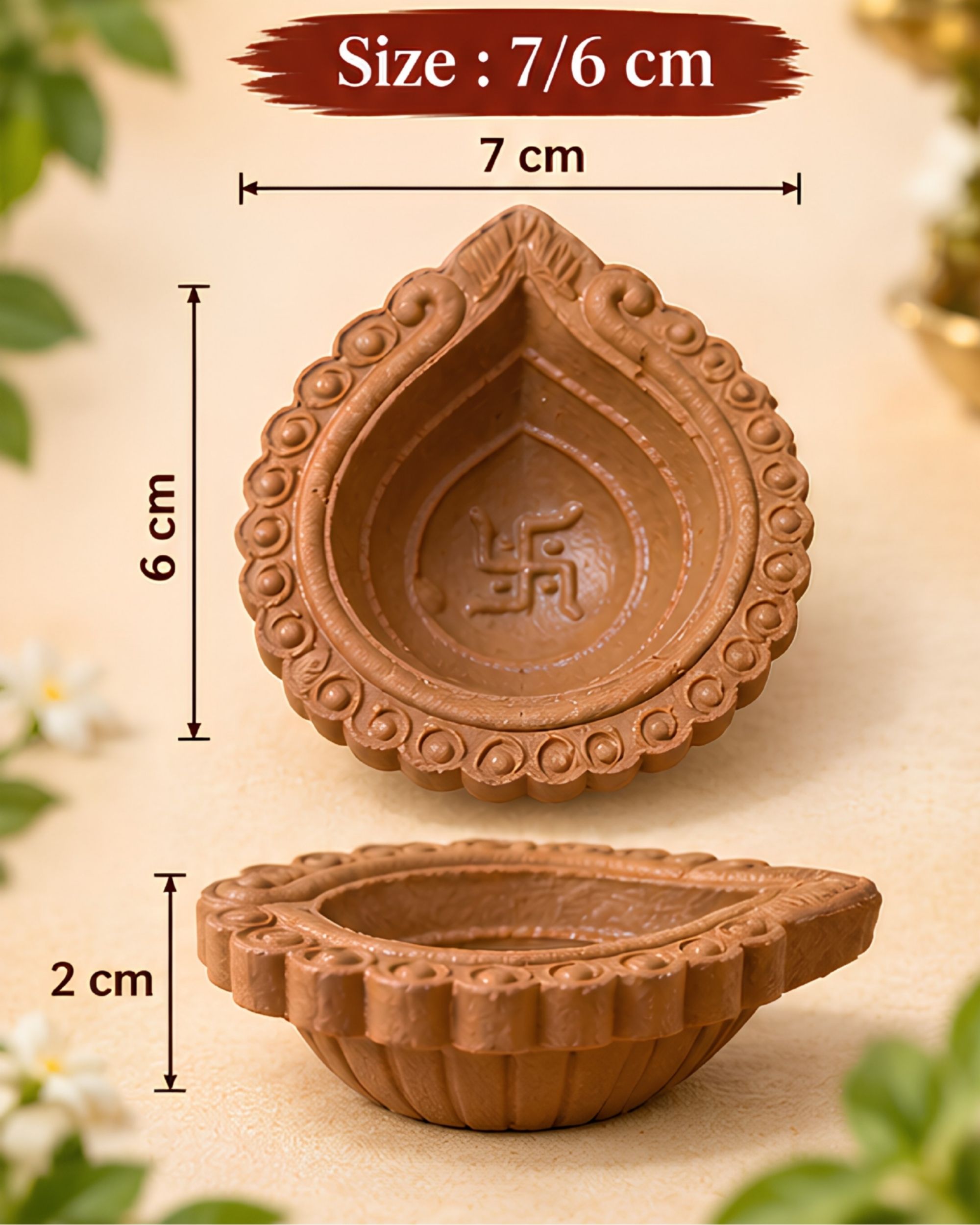 Vrindavan Mitti Swastik Diya – Pack of 6 - Image 4