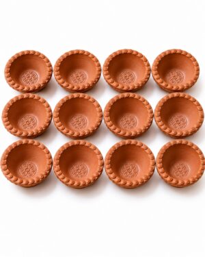 Pack of 12 Small Designer Vrindavan Mitti Diyas