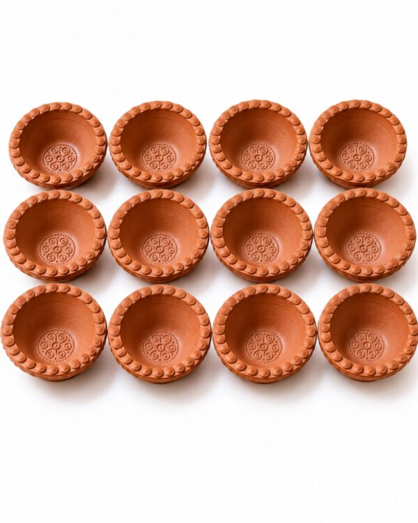Pack of 12 Small Designer Vrindavan Mitti Diyas