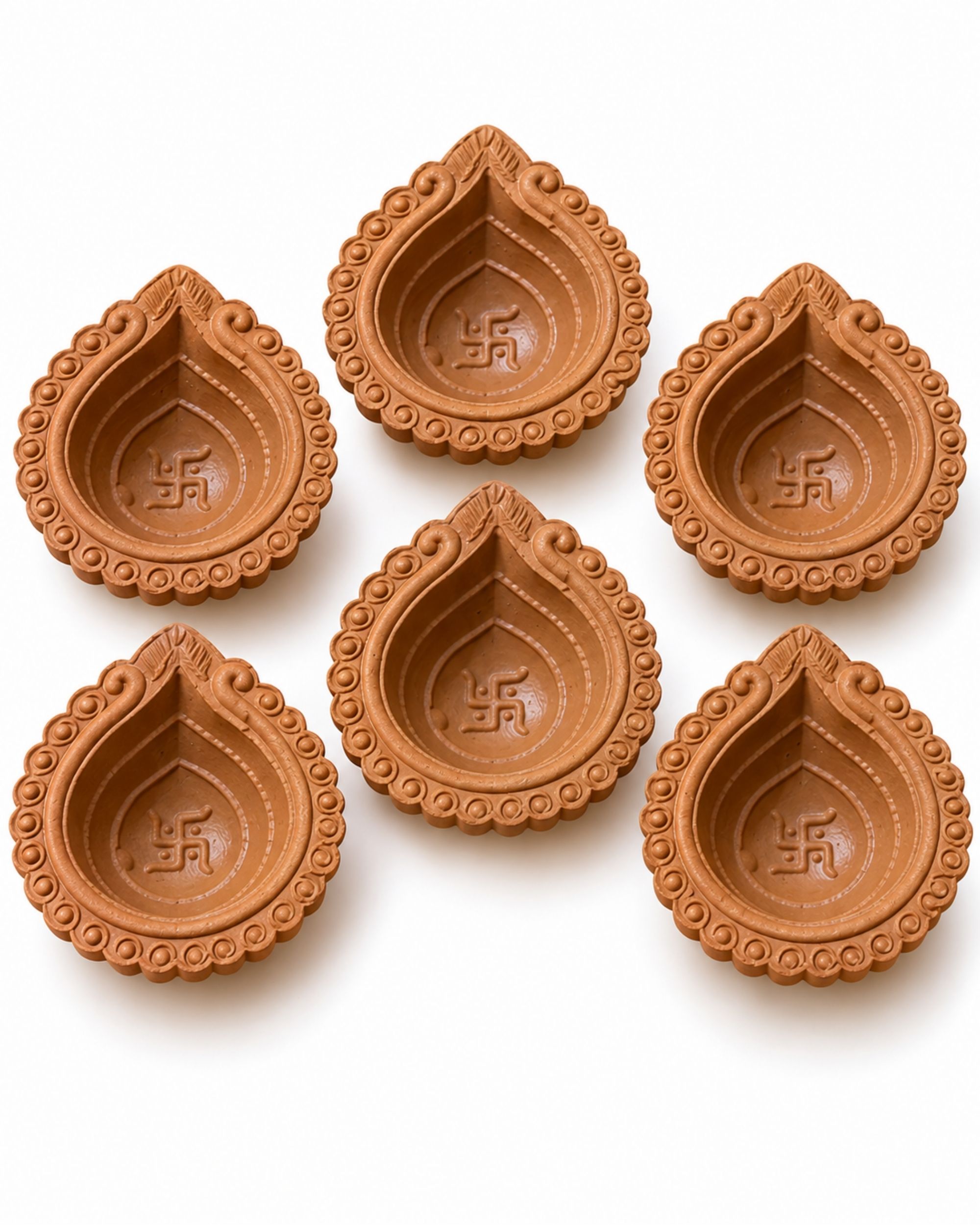 Pack of 6 Swastik Design Vrindavan Mitti Diyas