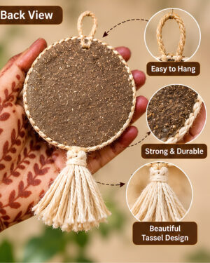 Shri Radha Name Hanging Made from Cow Dung in Vrindavan | 8 × 8 cm | श्री राधा नाम हैंगिंग